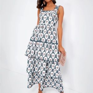 Rose in Blue Flower Circle Embroidery Kareem Dress